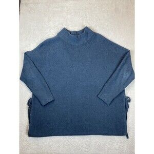 J. Jill Purejill Sweater Women's M/L Teal Mock Neck Side Tie Wool Blend Tunic